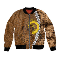 Vanuatu Coconut Crab Bomber Jacket Ni-Van Tropical Leaves With Sand Drawing Art LT14 Unisex Brown - Polynesian Pride