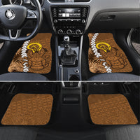 Vanuatu Coconut Crab Car Mats Ni-Van Tropical Leaves With Sand Drawing Art LT14 Set 4pcs Brown - Polynesian Pride