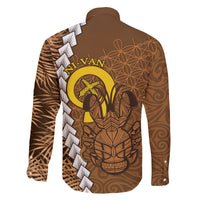 Vanuatu Coconut Crab Family Matching Off The Shoulder Long Sleeve Dress and Hawaiian Shirt Ni-Van Tropical Leaves With Sand Drawing Art