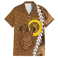 Vanuatu Coconut Crab Family Matching Off Shoulder Short Dress and Hawaiian Shirt Ni-Van Tropical Leaves With Sand Drawing Art LT14 Dad's Shirt - Short Sleeve Brown - Polynesian Pride