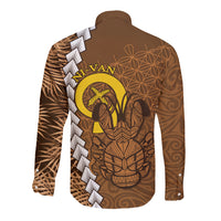 Vanuatu Coconut Crab Long Sleeve Button Shirt Ni-Van Tropical Leaves With Sand Drawing Art