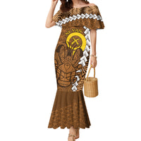Vanuatu Coconut Crab Mermaid Dress Ni-Van Tropical Leaves With Sand Drawing Art LT14 Women Brown - Polynesian Pride