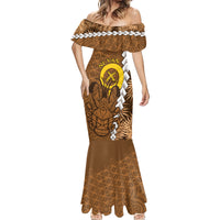 Vanuatu Coconut Crab Mermaid Dress Ni-Van Tropical Leaves With Sand Drawing Art LT14 - Polynesian Pride