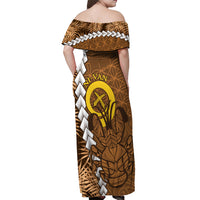 Vanuatu Coconut Crab Off Shoulder Maxi Dress Ni-Van Tropical Leaves With Sand Drawing Art LT14 - Polynesian Pride