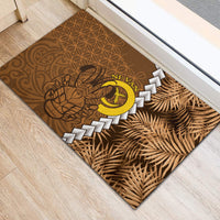 Vanuatu Coconut Crab Rubber Doormat Ni-Van Tropical Leaves With Sand Drawing Art LT14 - Polynesian Pride