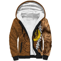 Vanuatu Coconut Crab Sherpa Hoodie Ni-Van Tropical Leaves With Sand Drawing Art LT14 Unisex Brown - Polynesian Pride