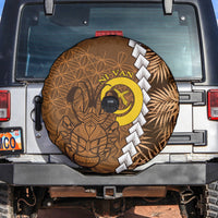 Vanuatu Coconut Crab Spare Tire Cover Ni-Van Tropical Leaves With Sand Drawing Art LT14 Brown - Polynesian Pride
