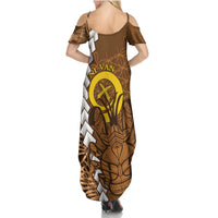 Vanuatu Coconut Crab Summer Maxi Dress Ni-Van Tropical Leaves With Sand Drawing Art LT14 - Polynesian Pride