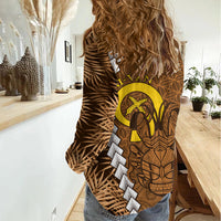 Vanuatu Coconut Crab Women Casual Shirt Ni-Van Tropical Leaves With Sand Drawing Art