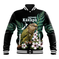 Personalised New Zealand Kakapo Baseball Jacket Aotearoa Fern With Manuka LT14 Unisex Black - Polynesian Pride