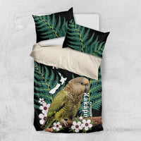 Personalised New Zealand Kakapo Bedding Set Aotearoa Fern With Manuka LT14 US Twin 172cm x 218cm Black - Polynesian Pride