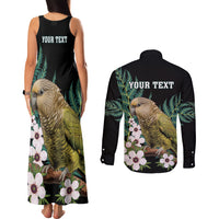 Personalised New Zealand Kakapo Couples Matching Tank Maxi Dress and Long Sleeve Button Shirt Aotearoa Fern With Manuka