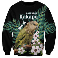 Personalised New Zealand Kakapo Sweatshirt Aotearoa Fern With Manuka LT14 Unisex Black - Polynesian Pride