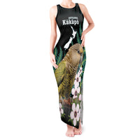 Personalised New Zealand Kakapo Tank Maxi Dress Aotearoa Fern With Manuka LT14 Women Black - Polynesian Pride