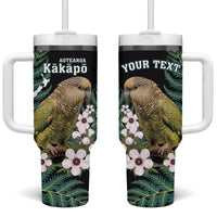 Personalised New Zealand Kakapo Tumbler With Handle Aotearoa Fern With Manuka LT14 One Size: 40 oz Black - Polynesian Pride