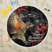Personalised New Zealand Kea Beach Blanket Nestor Notabilis With Harakeke Maori Pattern LT14 One Size 150cm Black - Polynesian Pride