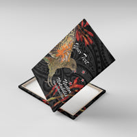 Personalised New Zealand Kea Canvas Wall Art Nestor Notabilis With Harakeke Maori Pattern LT14 With Frame Black - Polynesian Pride