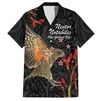 Personalised New Zealand Kea Family Matching Tank Maxi Dress and Hawaiian Shirt Nestor Notabilis With Harakeke Maori Pattern LT14 Dad's Shirt - Short Sleeve Black - Polynesian Pride