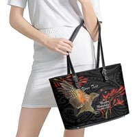 Personalised New Zealand Kea Leather Tote Bag Nestor Notabilis With Harakeke Maori Pattern LT14 - Polynesian Pride