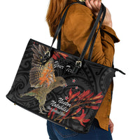Personalised New Zealand Kea Leather Tote Bag Nestor Notabilis With Harakeke Maori Pattern LT14 - Polynesian Pride