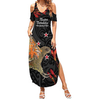 Personalised New Zealand Kea Summer Maxi Dress Nestor Notabilis With Harakeke Maori Pattern LT14 Women Black - Polynesian Pride