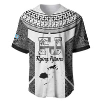Custom Fiji Tapa Rugby Baseball Jersey Flying Fijian Black And White Version