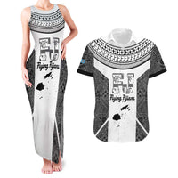 Custom Fiji Tapa Rugby Couples Matching Tank Maxi Dress and Hawaiian Shirt Flying Fijian Black And White Version