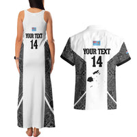 Custom Fiji Tapa Rugby Couples Matching Tank Maxi Dress and Hawaiian Shirt Flying Fijian Black And White Version