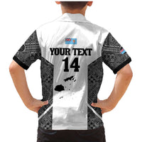 Custom Fiji Tapa Rugby Family Matching Mermaid Dress and Hawaiian Shirt Flying Fijian Black And White Version