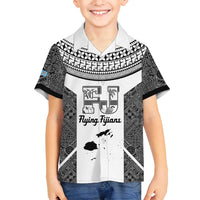 Custom Fiji Tapa Rugby Family Matching Puletasi and Hawaiian Shirt Flying Fijian Black And White Version