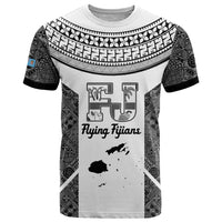 Custom Fiji Tapa Rugby T Shirt Flying Fijian Black And White Version