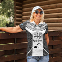 Custom Fiji Tapa Rugby Women Polo Shirt Flying Fijian Black And White Version