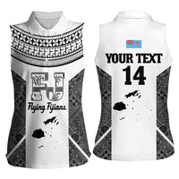 Custom Fiji Tapa Rugby Women Sleeveless Polo Shirt Flying Fijian Black And White Version