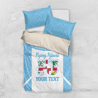 Custom Fiji Tapa Rugby Bedding Set Flying Fijian Blue And White Version