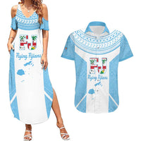 Custom Fiji Tapa Rugby Couples Matching Summer Maxi Dress and Hawaiian Shirt Flying Fijian Blue And White Version