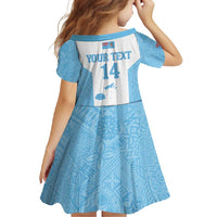 Custom Fiji Tapa Rugby Family Matching Long Sleeve Bodycon Dress and Hawaiian Shirt Flying Fijian Blue And White Version