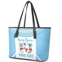Custom Fiji Tapa Rugby Leather Tote Bag Flying Fijian Blue And White Version