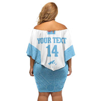Custom Fiji Tapa Rugby Off Shoulder Short Dress Flying Fijian Blue And White Version