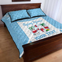 Custom Fiji Tapa Rugby Quilt Bed Set Flying Fijian Blue And White Version