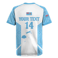 Custom Fiji Tapa Rugby Rugby Jersey Flying Fijian Blue And White Version
