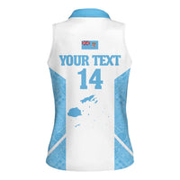 Custom Fiji Tapa Rugby Women Sleeveless Polo Shirt Flying Fijian Blue And White Version