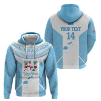 Custom Fiji Tapa Rugby Zip Hoodie Flying Fijian Blue And White Version