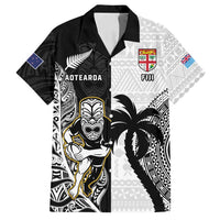 Custom Fiji And New Zealand Rugby Family Matching Off Shoulder Short Dress and Hawaiian Shirt Aotearoa Silver Fern Mix Fijian Tapa Pattern