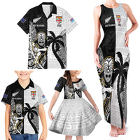 Custom Fiji And New Zealand Rugby Family Matching Tank Maxi Dress and Hawaiian Shirt Aotearoa Silver Fern Mix Fijian Tapa Pattern