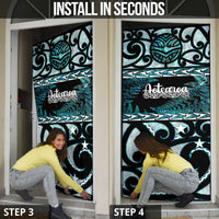 Kia Ora New Zealand Door Cover Aotearoa Proud Maori Paua Shell Silver Fern - Polynesian Pride