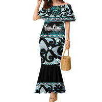 Kia Ora New Zealand Family Matching Mermaid Dress and Hawaiian Shirt Aotearoa Proud Maori Paua Shell Silver Fern - Polynesian Pride