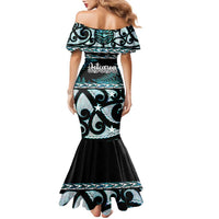 Kia Ora New Zealand Family Matching Mermaid Dress and Hawaiian Shirt Aotearoa Proud Maori Paua Shell Silver Fern - Polynesian Pride