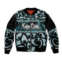 Kia Ora New Zealand Sleeve Zip Bomber Jacket Aotearoa Proud Maori Paua Shell Silver Fern - Polynesian Pride