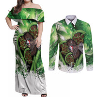 Piwakawaka New Zealand Christmas In July Couples Matching Off Shoulder Maxi Dress and Long Sleeve Button Shirt NZ Aroha Koru Fern Marble Vibes
