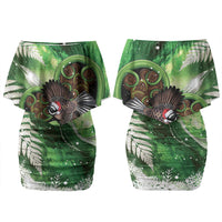 Piwakawaka New Zealand Christmas In July Couples Matching Off Shoulder Short Dress and Hawaiian Shirt NZ Aroha Koru Fern Marble Vibes LT14 - Polynesian Pride